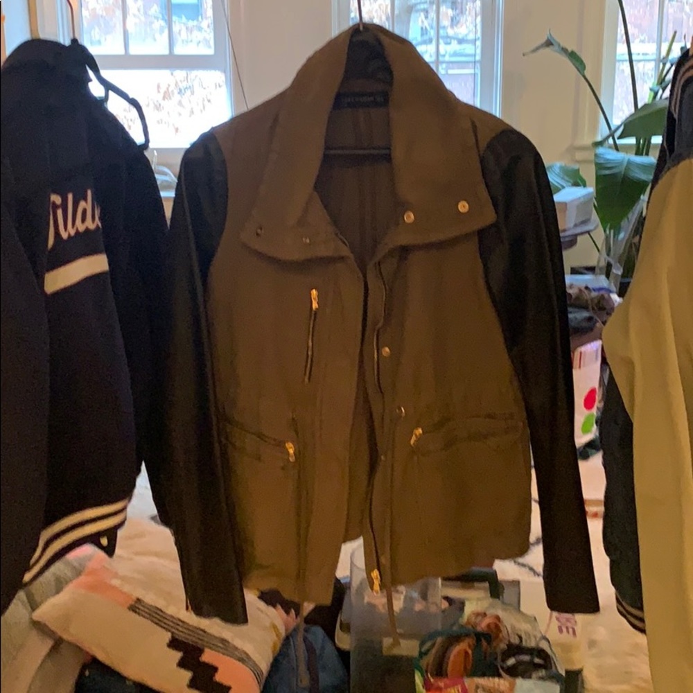 Zara Army coat with leather sleeves